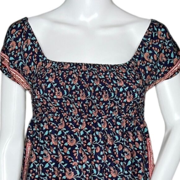 Urban Outfitters Ecote Dress Blue Pink Floral Flower‎ Silk Cottage Boho Peasant - Picture 4 of 6
